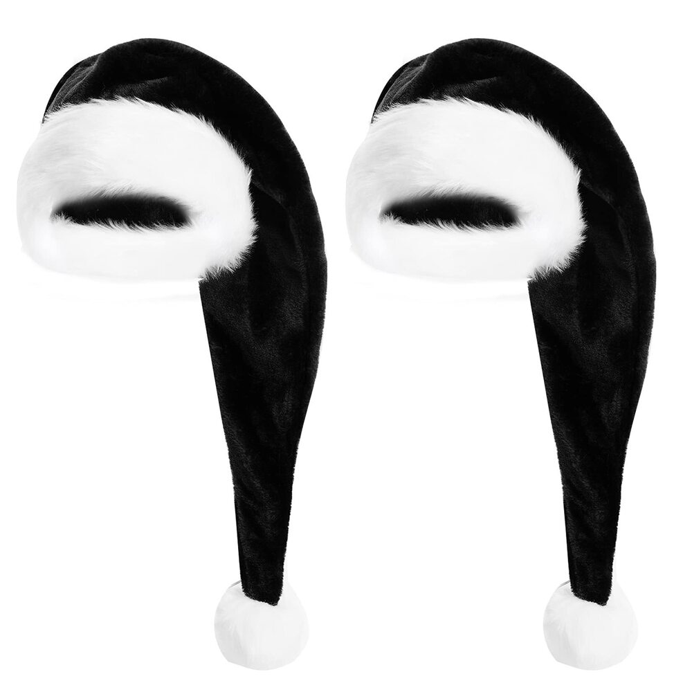 1763 2 Packs Fluffy Santa Hats, 29.5 Inch Black Santa Hats Unisex Adult